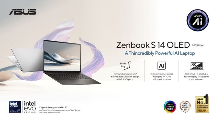 ASUS Zenbook S 14 OLED UX5406, Laptop Sempit untuk Penggemar Barang Mewah